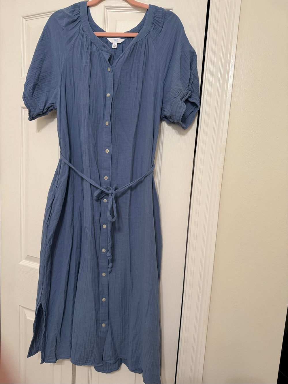 Time and Tru Blue Button-Front Maxi Dress with Tie